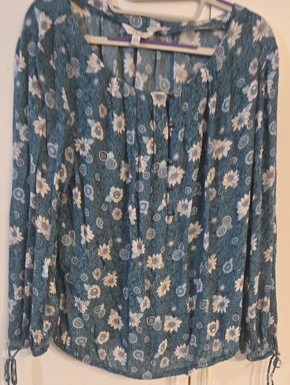 Lucky Brand Teal Floral Peasant Blouse